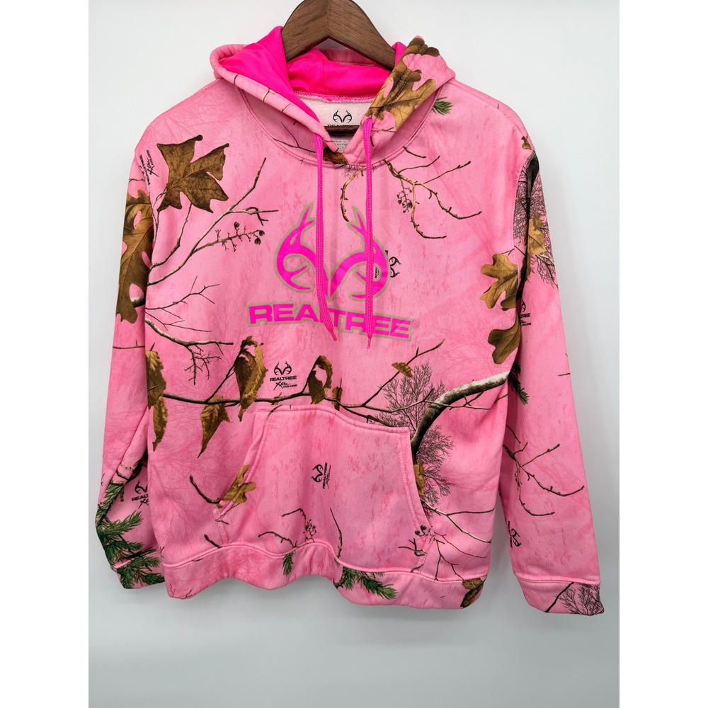 Realtree Hoodie Girls L 12-14 Pink Excellent Camo Xtra Colors Pullover Logo